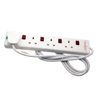 2M 4 Gang Red Switched Surge Protected Extension Lead