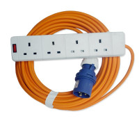 16A 230V Orange Male to 4 Gang Hook Up Extension Cable Lead