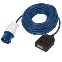 16A 230V Blue Male to 1 Gang Socket Hook Up Extension Cable Lead
